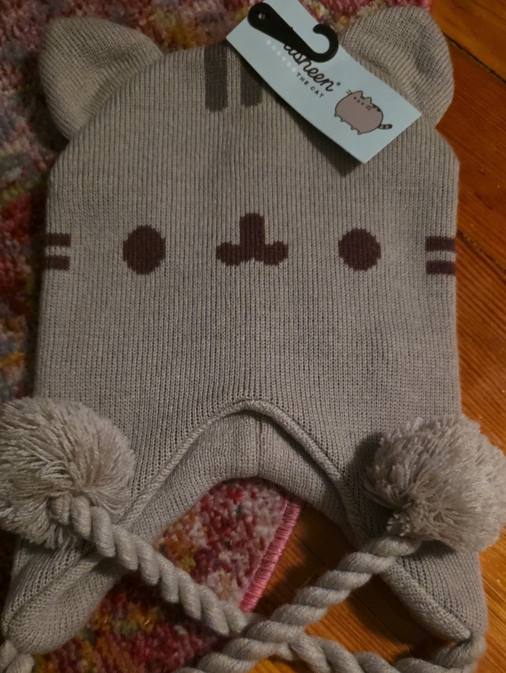Pusheen Tan Knit Cat-Ear Beanie with Pom Tassels